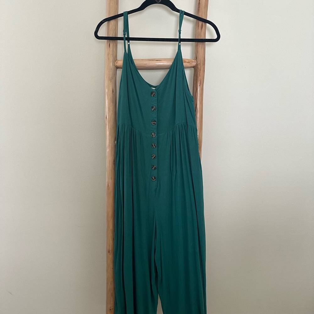 Kori Teal Button-Down Jumpsuit
